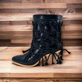 Black Licorice Hand-Braided Leather Boot