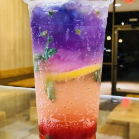 Strawberry fruity mojito, 
Mint, Lemon with 7up and flower tea!