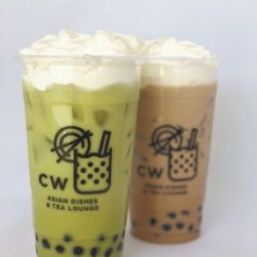 Seafoam House coffee, seafoam Matcha with Boba Pearl