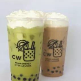 Seafoam House coffee, seafoam Matcha with Boba Pearl