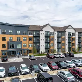 Apartment building with parking spaces