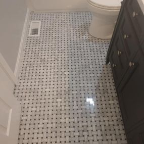 We often get to do things that stand out, like this floor. It was part of a bathroom remodel from 2021. It is a unique marble floor that really adds a luxurious feel to this room. We love doing the unique. Check out our website for ideas.