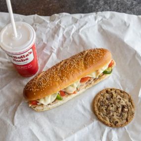 Chicken Philly sub with our famous chocolate chip cookie