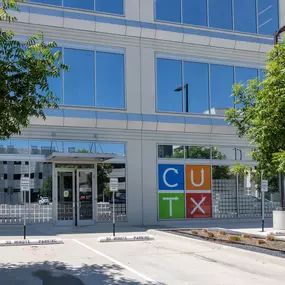 The front entrance on the North side of the Credit Union of Texas branch in Allen, TX