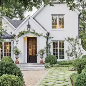 Stucco, White Windows, Farmhouse Style, French Country Style, Metal Roof, Shingled Roof