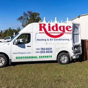 Ridge Heating, Cooling, Plumbing & Electrical white work van