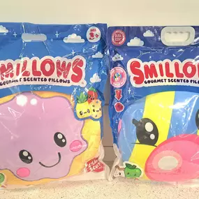 Have you smelled our Smillows???
Squishy food pillows with gourmet scents!! They smell sooooo good!!
From Jelly Doughnuts to Root Beer and Bubble Gum, we have some of your favorite scents!