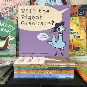 It’s #StaffPickSaturday! Today, Brynn recommends WILL THE PIGEON GRADUATE? by Mo Willems.
“Simultaneously flippant and affirming, the Pigeon does it again! While kids will love the Pigeon's latest antics, this book will likely be most appreciated by young adults who grew up reading the books, making it a great nostalgic gift for graduating high school and college students. There's something particularly heartwarming about seeing the long-suffering Pigeon (who is normally denied what he wants) fi
