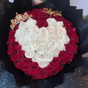Compton Flower Shop - I Love You red and white rose buchon bouquet