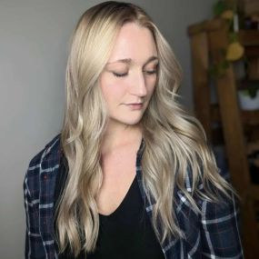 Platinum All Over Blonde With Natural Looking Roots - Blu Skies Salon