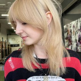 All Over Blonde With Bangs in Springfield, MO - Blu Skies Salon