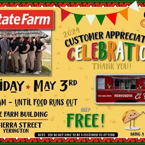 Come join us May 3rd! Tacos El Yusa food truck will be completely free on us! Until Food runs out!