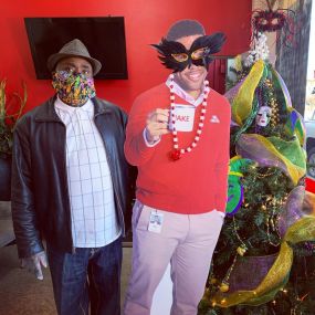 Jake & Elton wearing their Mardi Gras masks!! #mardigras #masks #tistheseason #jakefromstatefarm