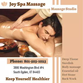 The full body massage targets all the major areas of the body that are most subject to strain and
discomfort including the neck, back, arms, legs, and feet. 
If you need an area of the body that you feel needs extra consideration, 
such as an extra sore neck or back, feel free to make your massage therapist aware and
they will be more than willing to accommodate you.