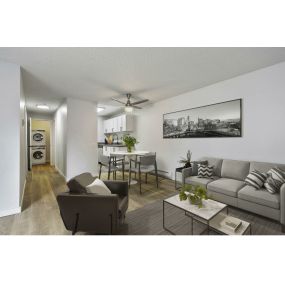 Ceiling fans and wood style plank flooring in the lving rooms at Capri Apts.!
