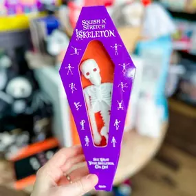 It's spooky season! ???????? 
Come grab a Squish N' Stretch Skeleton for your BOO-Basket! This creepy-cool skeleton is perfect for Halloween—stretch it, squish it, and enjoy endless eerie fun! Perfect for haunted houses, stress relief, or spooky decor. ????✨