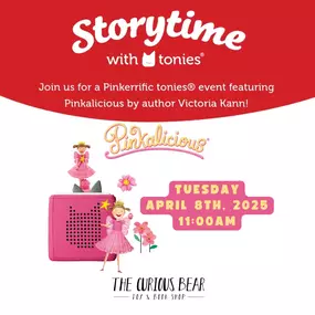 A Storytime Hour where little readers and pre-readers get to listen to us read Pinkalicious the book out loud!

Join us on April 8th at 11:00am to discover the magic of reading at our Storytime Hour with tonies®! We are excited to partner with tonies® to celebrate reading aloud!

This Pink Day with Pinkalicious includes some perfectly Pinktastic perks, too!

Our magical day will include….

A book reading
Exclusive Tonies tote with stickers (while supplies last)
In-store giveaway, and more!
We ca