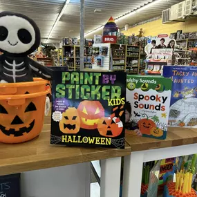 Need some last minute Halloween gifts!  We have books, fidgets, light-up candy buckets, candy bag with reflective straps & light (comes with markers too so you can color in)!! We also have some super adorable costumes and fun accessories left!