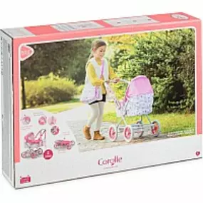 Help little ones take care of their baby doll the way you take care of them! Make-believe moms and dads will love taking their favorite baby doll for a stroll in style in this durable carriage. In pink, white, and grey tones, it features a pattern of adorable animals doing everyday tasks. The handle height is adjustable from 14