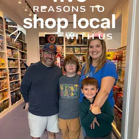 Shopping local isn’t just about finding the perfect toy—it’s about supporting your community, getting expert recommendations, and enjoying special perks like free gift wrapping and our loyalty program! Every purchase helps keep local businesses thriving and playtime extra special! Thank you for choosing to shop with our Maine family-owned toy stores—we appreciate you!