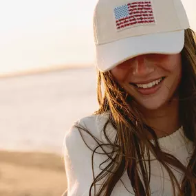 Rifle Paper fans take note: we still have some great pieces from the sold out Americana collection in our Bath and Yarmouth gift shops! The berry floral flag is such a pretty and unique design, lovely on this baseball cap and these perfect, lightweight melamine plates and trays!