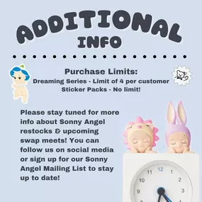 We’ve had a #SonnyAngel restock! The Dreaming Hippers Series & Sticker Pack Series 2 are available in-stores & online! 
If you’d like to place a hold, please call us at (785)331-3218 ????⭐️
For those subscribed to the Sonny Angel Mailing List, an email will go out tomorrow ❤️
We can’t wait to see what y’all pull! 
#smallbusiness #sonnyangelcollection #hippers #lawrenceks #sonnyangelsecret