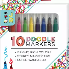 Get ready to draw, doodle and scribble with the perfect marker for little ones. These Doodle Markers are the perfect size for small hands. Markers feature extra sturdy nibs for the most enthusiastic and energetic scribbler! Don’t worry mom- these 10 brightly colored inks are made with a super washable formula.