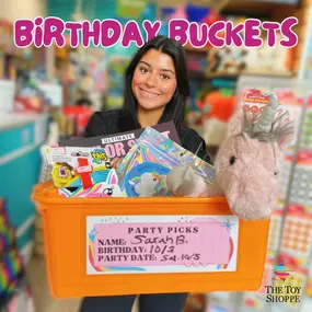 ???? Introducing Birthday Buckets!

???? We’re thrilled to make gift giving easier and more fun than ever at The Toy Shoppe! Bring your birthday boys and girls to pick out their own party picks (with mom and dad having final say on what stays on the list) by filling their own Birthday Bucket with toys, plush, games or crafts and we’ll do the rest!