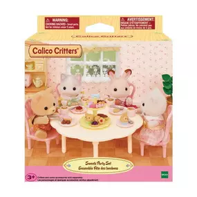 Create a cute and cozy gathering with the Calico Critters Sweets Party Set. This charming set includes all the furniture you need for a sweet party. Bring your favorite critters and indulge in some sugary treats. Furniture only (critters not included).