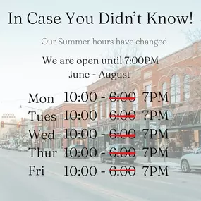 ????NEW HOURS???? This summer Rocky Mountain Toy Company is open 10-7 Monday through Friday 10-6 on Saturdays 10-5 on Fridays Have a great summer, and don’t forget to stop buy for some fun indoor and outdoor summer toys and games!