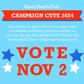 How do you feel about sharing your candy? It's a tough one! (And maybe a little too on the nose? Remember these are only stuffed animals, and it's supposed to be fun!) 
Be sure to check back next week to get to know our candidates better before it's time to vote in stores or online on November 2nd!