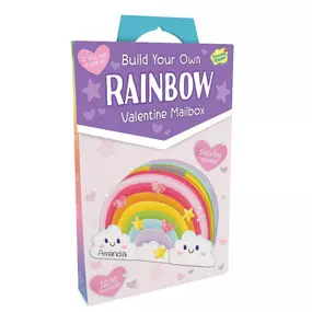 Your Valentine will be over the rainbow with this adorable mailbox. Easy-to-follow instructions are included-simply fold and secure the pre-applied adhesive strips. This rainbow comes with ready-to-apply stars, hearts and clouds to write the child's name.
