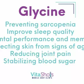 April shot of the month is Glycine. Purchase any cocktail and get your FREE injection of Glycine this April. Could help Improve sleep, protect aging, joint pain and more!