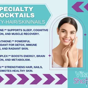 Beauty Cocktail - GLycine, Glutathione, BComplex & Biotin. Many amazing benefits to this cocktail. Get yours today!
