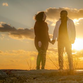 Engagement session on the beach during sunset