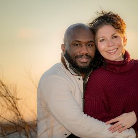Engagement session on the beach during sunset