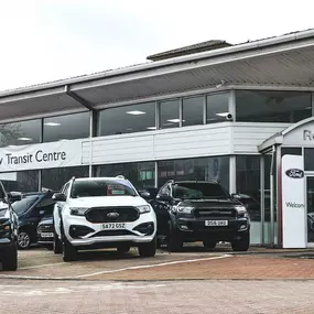 Ford Transit Centre Darlington Exterior Dealership with Commercial Vehicle Line-Up