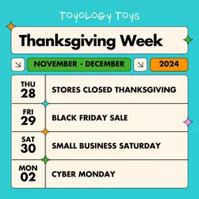 Mark your calendars! ????️
We’re closed Thanksgiving but back with BIG deals:
????️ Black Friday promos
???? Small Business Saturday savings
???? Cyber Monday surprises
Let the holiday fun begin