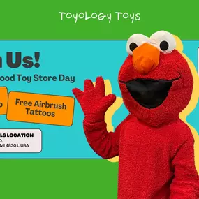 Come Celebrate Neighborhood Toy Store Day with Toyology Toys!! We CANNOT believe this Weekend is already November... which is Neighborhood To Store Month! Come celebrate with us THIS Saturday, November 2nd from 10am-12pm at our Bloomfield Hills Toyology Toys Locations ( Next to Trader Joes) with FREE airbrush tattoos and also to meet Elmo!