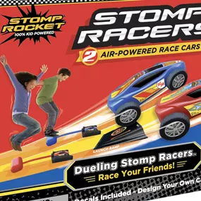 Ready, Set, Stomp! The ultimate in race car performance!

These 100% kid-powered race cars race, jump, tumble, crash, and perform epic stunts!
Can be used indoors or outdoors!
Includes Stomp Launcher, car, ramp, and decals to design your car!
 
Fast and easy assembly
Recommended for ages 5-12.