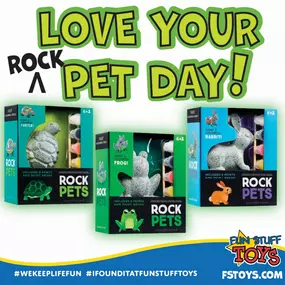 It’s National Love Your Pet Day and, if you don’t have a pet yet, we’ve got you covered! Check out these Rock Pet craft kits, back in stock from Crocodile Creek!

Come visit us for in-store shopping today from 10am to 6pm or shop online anytime at fstoys.com! #rockpets #loveyourpetday #fstoyscom #wekeeplifefun #ifounditatfunstufftoys