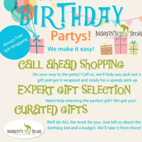 It’s the beginning of the school year and you know what that means? Birthday Parties!
Make us your go-to birthday gift destination. We are here for you! We can help make birthday party gift shopping easy. We’re here for you. 
????Call ahead shopping
???? Order online
???? Expert Gift selection
✨ Curated gifts (we do ALL the work for you)
???? Always complimentary gift wrapping