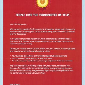 The Transporter Yelp 5-Star Rating