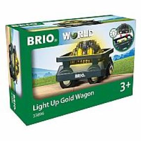 The Brio Light Up Gold Wagon is the perfect addition to any Brio Railway system.  Watch the wagon light up and shimmer when the wheels are turning.  Set includes a wagon and a load of gold.