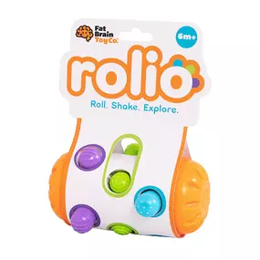 Roll into wonder with Rolio.  This awesome baby toy features colorful textured pegs that move in and out as the cylinder rolls on its soft silicone bands.  The textures are fascinating for little fingers to feel.  The pegs rattle beautifully when you give it a shake.  Easy to take anywhere!  Sensory learning is on a roll with Rolio.  Encourages fine motor skills and cause-effect learning.

Ages 6 months and up.