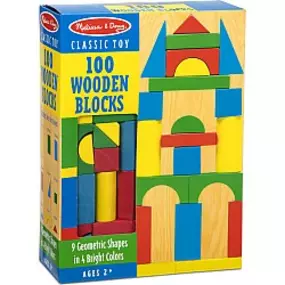 This favorite collection of 100 wooden blocks comes in four colors and nine shapes. Your little builder will delight in stacking, building, and knocking down in countless colorful combinations, and you'll know your child is gaining invaluable practice with fine motor skills and dexterity, color and shape recognition, and pre-math skills.

 

A classic set of 100 wooden blocks from Melissa and Doug.