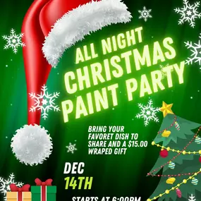 It's time for our annual All-Night Christmas Paint Party at The Ceramic and Pottery Center! Join us on December 16th. Bring a festive snack to share and a $15.00 wrapped gift. So, let's get creative and make this a special Christmas to remember!