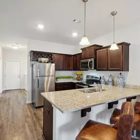 Kitchen with stainless steel appliances