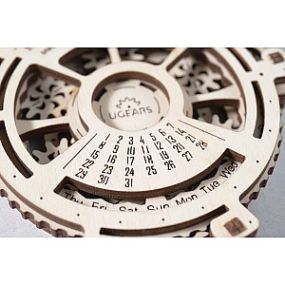 Your journey into adventure and new discoveries. UGears Date Navigator comes with a 27 year lifespan of new discoveries. This model with its beautiful steampunk planetary mechanism will allow you to see into the future. It helps you to identify and plan your future activities for any date from 2017 to 2044. Just set the year and the month and find out what day of the week it is going to be. UGears Date Navigator can be assembled in less than an hour and no glue is required. Never get lost in tim