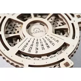 Your journey into adventure and new discoveries. UGears Date Navigator comes with a 27 year lifespan of new discoveries. This model with its beautiful steampunk planetary mechanism will allow you to see into the future. It helps you to identify and plan your future activities for any date from 2017 to 2044. Just set the year and the month and find out what day of the week it is going to be. UGears Date Navigator can be assembled in less than an hour and no glue is required. Never get lost in tim